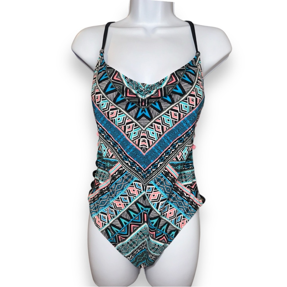 Xhilaration One Piece Multicolor Tribal Print Swimsuit.